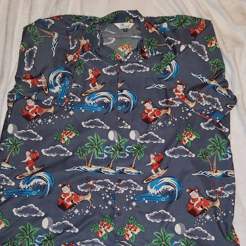 Men's Top with Santa and Surfing Design